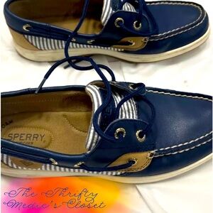 Sperry Authentic Original Angelfish Navy Gold Womens 9 Boat Shoes STS90910